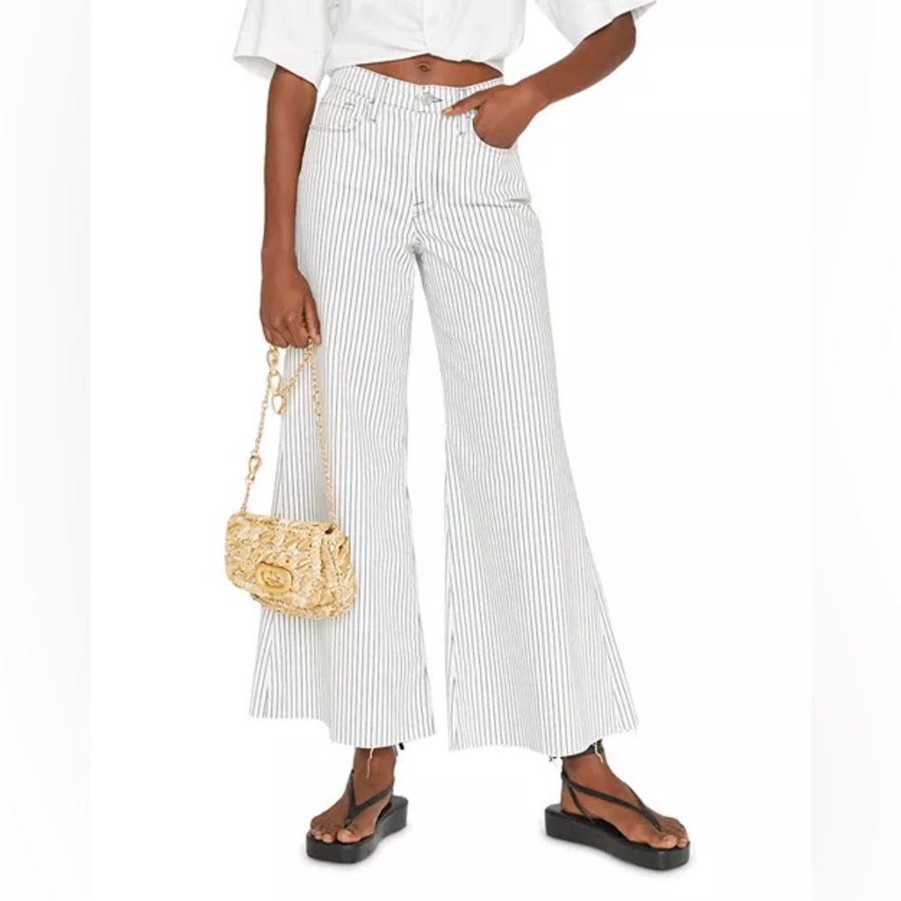 Frame Denim White with Gray Pinstripe Wide Leg Jeans